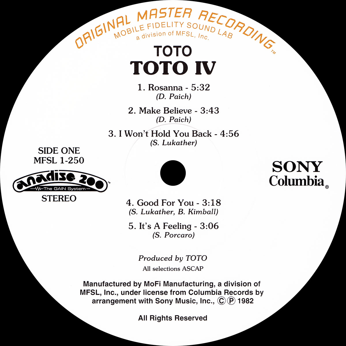 LP Artwork/Toto IV - Label Side 1.jpg