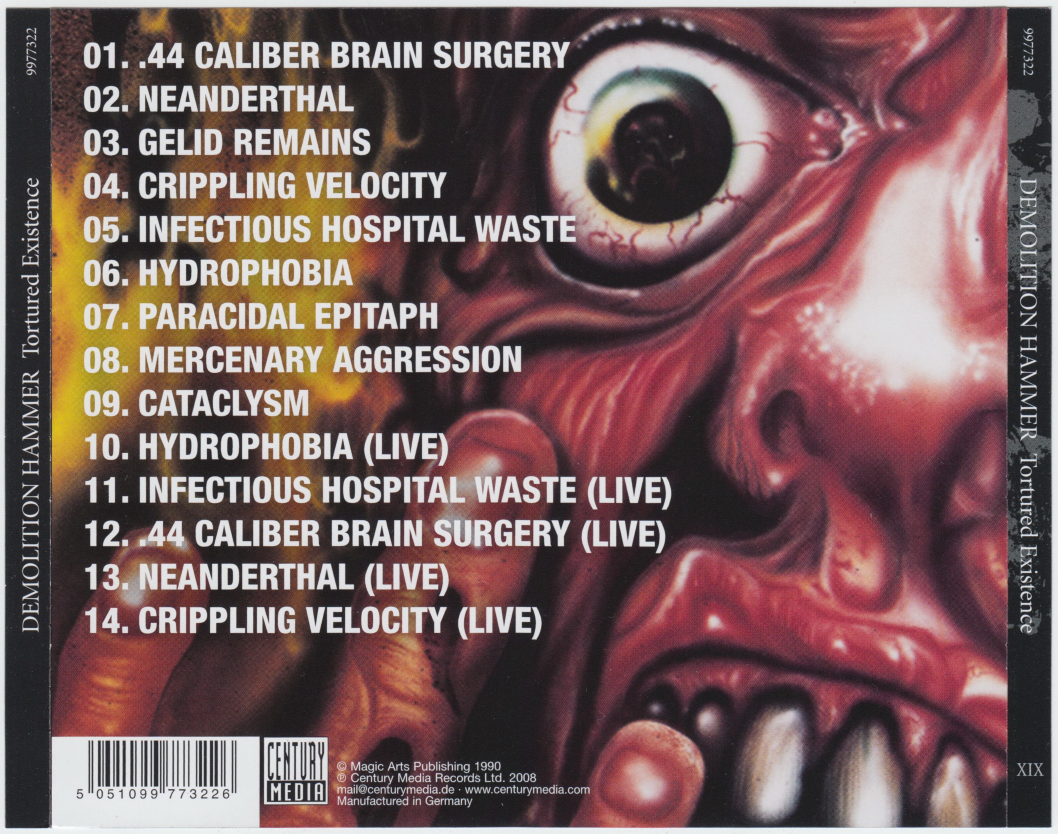 1990 - Tortured Existence (2008 Black edition) (Century Media, 9977322, Germany)/Scans/Back.jpg