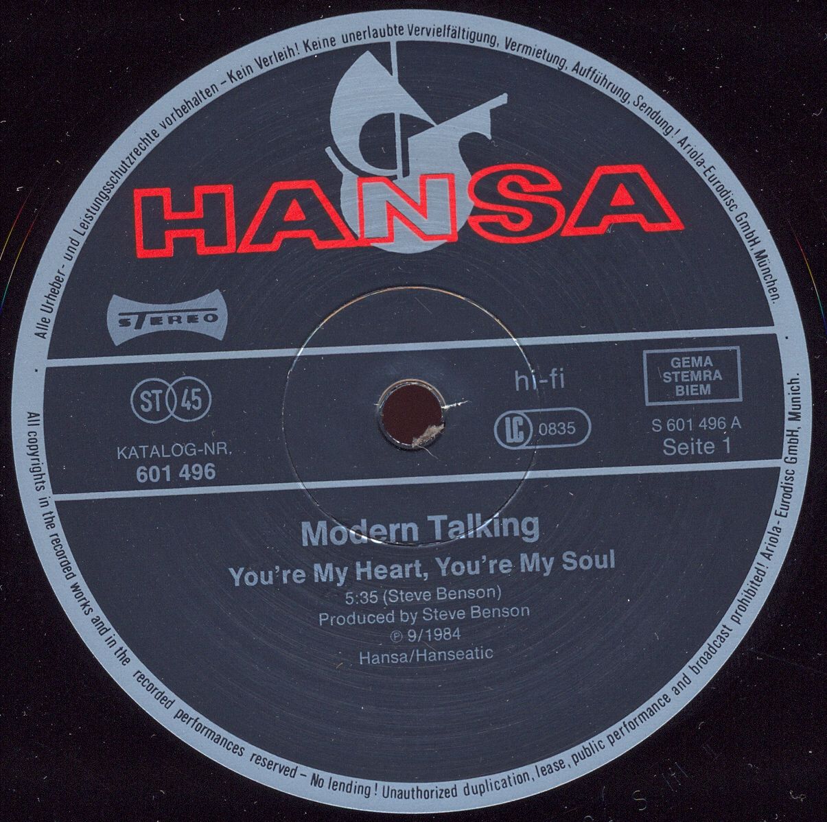 Scan 300 dpi/Modern Talking 1984 You're My Heart 45RPM LP side 1.jpg