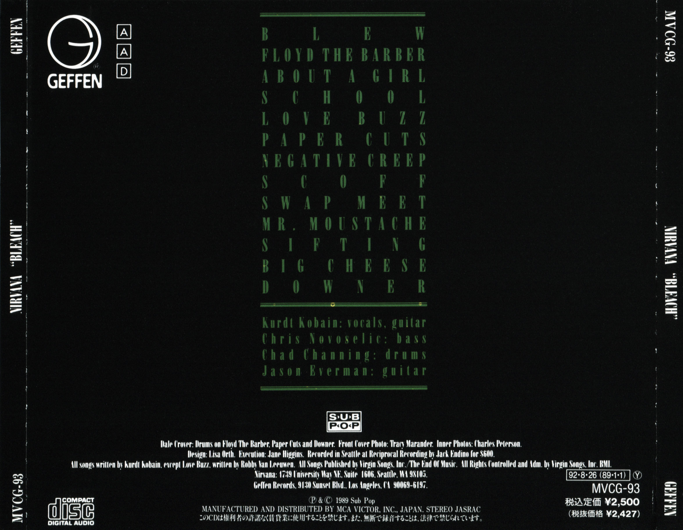 1. Main albums/1989. Bleach [1992, MVCG-93]/Artwork/Back.jpg